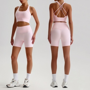 Fornitore di produzione Set Fitness da palestra 2 pezzi bella schiena alta elasticizzata traspirante morbida sensazione di umidità traspirante Set Yoga - Product Image 1