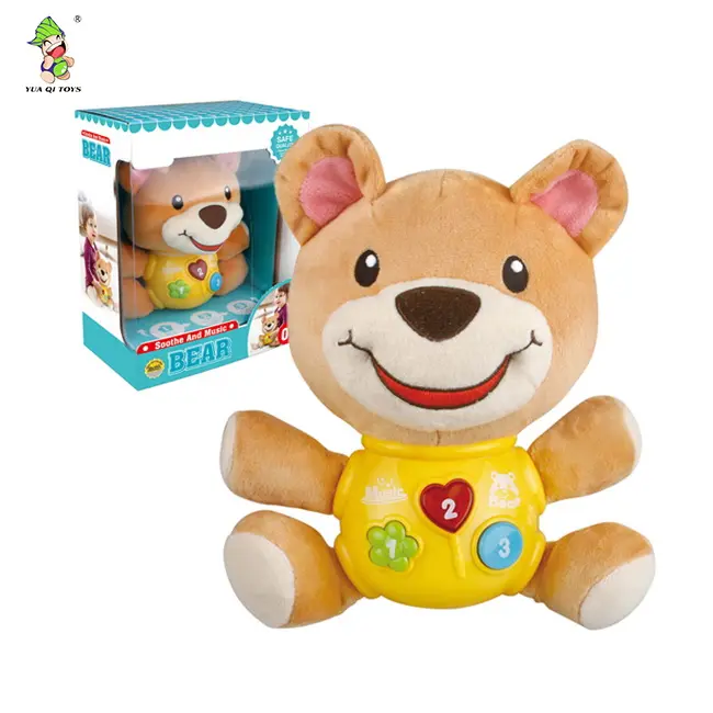 Lovely battery operated newborn baby stuffed plush bear music toy soft