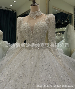 Nuevo Vestido de Novia 2023, Manga Larga, Escote en V Profundo, Vestido de Novia con Apliques de Tul, Tul con Diseño de Cielo Estrellado - Product Image 6