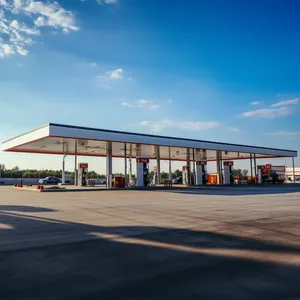 Prefab Petrol Station Canopy Steel Structure Construction Steel Door Canopy