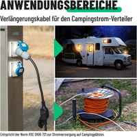 Adaptateur de prise CEE 16A 250V pour camping vers prise Schuko avec câble en caoutchouc H07RN-F 3G 2,5 mm de 1,5 m, rallonge IP44