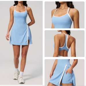 Abito Senza Maniche Sportivo Morbido Effetto Nudo per Allenamento Golf Tennis, Vestito Intero Fitness Palestra Activewear Bicolore per Donna - Product Image 5