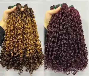 Dark wine red pixie curly double drawn human hair weaves thick from roots to tips African hot selling hair types
