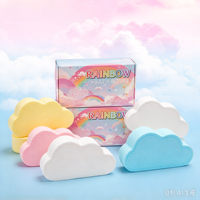 Bombes de bain effervescentes colorées en forme de nuage arc-en-ciel, au sel de mer gris biologique, parfum lait et huiles essentielles, pour enfants