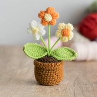 Ornement floral tricoté à la main en fil de coton écologique, petite décoration de plante en pot pour la remise des diplômes, la fête des pères, Noël