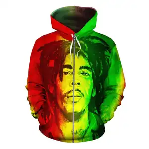 Moletom com capuz personalizado marley, casaco de capuz vermelho e verde, estampado de cores mistas, unissex, 2022