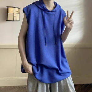 Custom Men's Waffle <b>Knit</b> <b>Vest</b> with Hood Sleeveless Loose-fit Men's T-shirt for Summer Trendy Men's T-shirt - Product Image 3