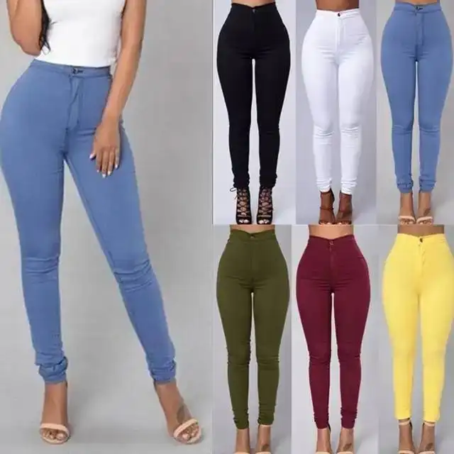 Grosir Celana Pensil Denim Wanita, Kain Regang Skinny Jeans Pinggang Tinggi Warna-warni