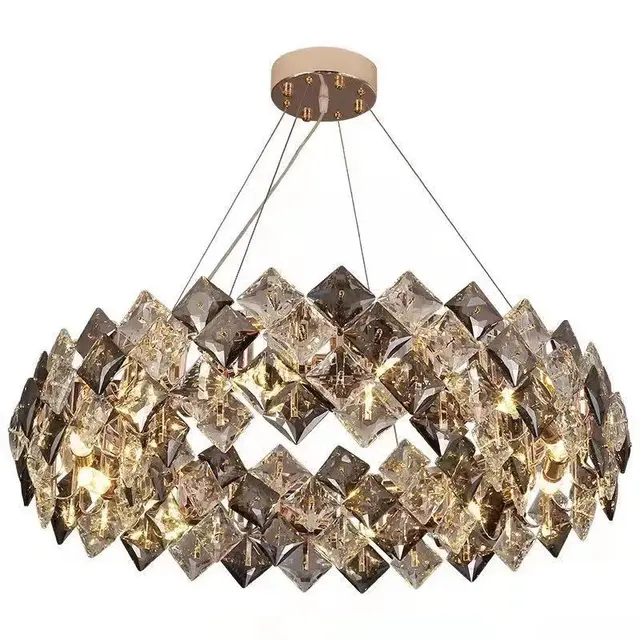 Modern Design Clear Smoky Crystal Round Hanging Pendant Light Living Room Bedroom Shop Luxury Crystal Chandelier Lamp