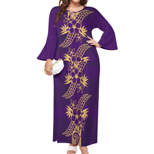 Big <span class=keywords><strong>People</strong></span> Violet Puletasi Demi Manches Robe Hawaïenne Pacific Island Design Brand New Monstera Leaf Design Demi Manches Robe - Product Image 2