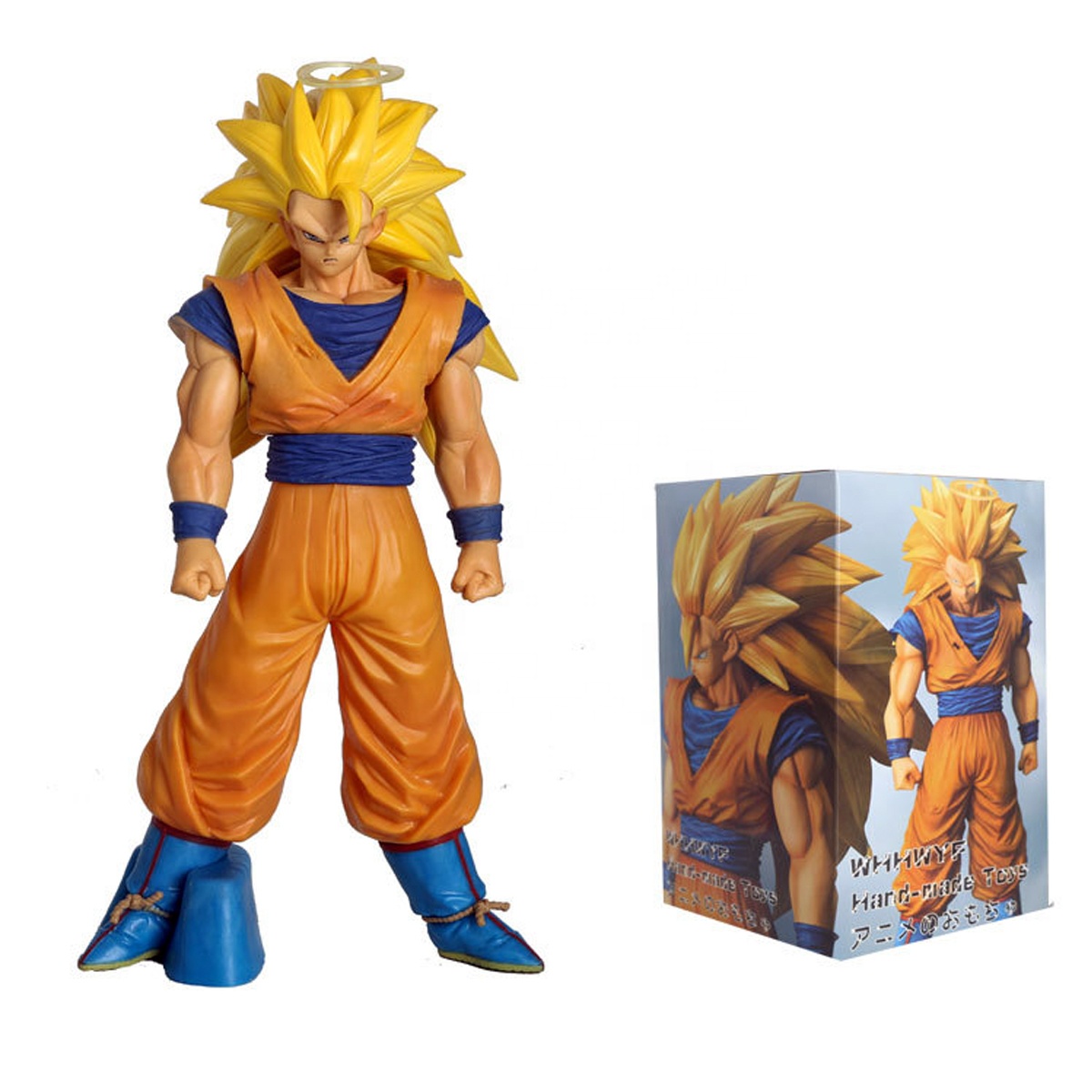 Gambar aksi Dragon Super Saiyan 3 Ball berdiri Son Goku 33cm Model rambut kuning mainan buatan tangan boneka figur PVC Anime