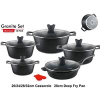 Set Panci dan Wajan Anti Lengket Klasik 12 pcs, Set Panci Aluminium Die Cast dengan Dasar Berlapis Intan, Peralatan Masak Rumah Tangga dengan Tutup Kaca