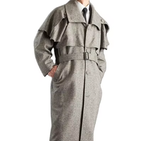 Manteau à revers pour hommes Costume décontracté en laine avec doublure Manteaux longs Cape à simple boutonnage Vêtements pour hommes Pardessus