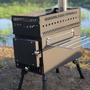 Poêle <span class=keywords><strong>de</strong></span> camping portable, chauffage pliable à bois avec support latéral, réchaud <span class=keywords><strong>de</strong></span> cuisson 2-<span class=keywords><strong>en</strong></span>-1 <span class=keywords><strong>en</strong></span> acier inoxydable pour la randonnée et le camping <span class=keywords><strong>en</strong></span> sac à dos - Product Image 1