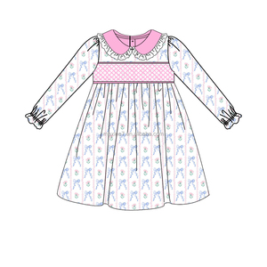 Puresun Smocked abbigliamento per bambini Boutique per bambine vestiti invernali ricamati tutine di cotone per bambini all'ingrosso - Product Image 3