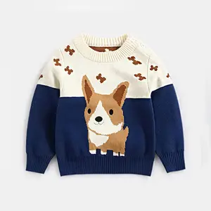 Pakaian Pullover Gambar Kartun untuk Anak-anak, Sweater Wol Katun Murni Musim Dingin, Sweater Anjing untuk Anak-anak, Pakaian Anak Laki-laki