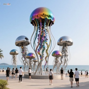 Grande statue de poisson gelée en métal poli moderne personnalisée, <span class=keywords><strong>sculpture</strong></span> de poisson gelée de couleur plaquée en acier inoxydable pour décor de parc océanique - Product Image 6