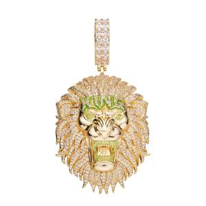 Liontin Kepala Singa Bulat Berlapis Emas 925 Sterling <span class=keywords><strong>Silver</strong></span> dengan Enamel Hijau Cz untuk Pria, Penjualan Terlaris <span class=keywords><strong>2025</strong></span> - Product Image 6