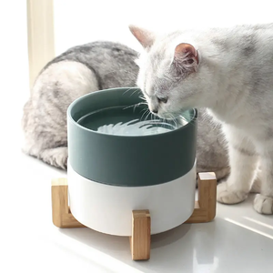 Gamelle Orthopédique en Porcelaine pour Chat et Chiot avec Base en Bambou – Luxe Moderne Anti-Vomissement et Protection du Cou - Product Image 4