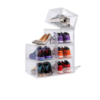 Boîte à chaussures transparente en PP anti-poussière et résistante à l'humidité, empilable et magnétique, bacs de rangement à rabat, bureau, garde-robe, personnalisable, vente en gros