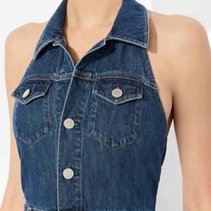 เดรสยีนส์ทรงเอวสูงแขนกุดสำหรับผู้หญิง ขายดี คุณภาพเยี่ยม ดีไซน์หรูหรา แบบไม่มีสายรัดไหล่ ความยาวปานกลาง สไตล์วินเทจสำหรับฤดูร้อน - Product Image 4