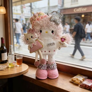 Llavero de peluche KT Sisters de Vacaciones Hawaianas, Colgante para coche, Muñeca con peluca y ropa, Colgante de gato <span class=keywords><strong>Hello</strong></span> <span class=keywords><strong>Kitty</strong></span>, Llavero de gatito de patas largas - Product Image 4