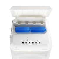 Ventilateur sur pied compact et portable 16L à 3 vitesses pour extérieur et garage, avec aspiration d'air sur quatre côtés, refroidissement rapide, oscillation à 360°, 90W
