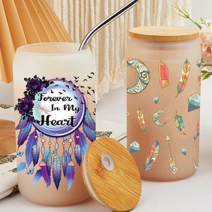 Vasos de Cerveza de Vidrio de 16oz con Diseño 'Weave My Dreams', Adhesivos para Vasos con Transferencia UV DTF, Decoración para <span class=keywords><strong>el</strong></span> Hogar con Diseño de Alce y Corazón - Product Image 4