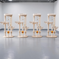 Arbre à chat en bois multicouche de luxe classique 124 cm, tour à chat moderne avec hamac capsule spatiale, jouet rotatif et griffoir en sisal pliable