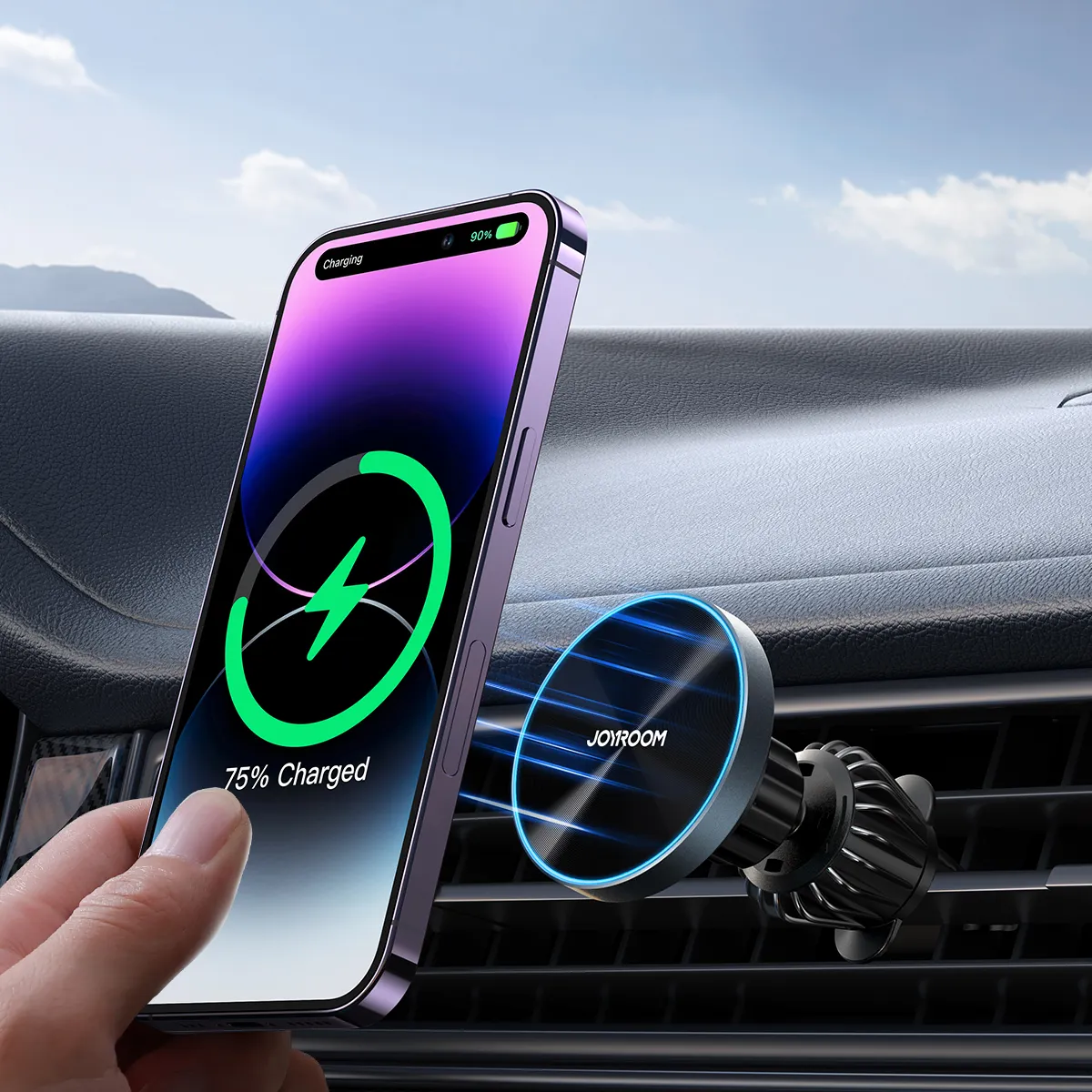حامل جويروم للهواتف المحمولة قابل للتعديل بزاوية 360 درجة مغناطيسي عالمي مزود بمنافذ تهوية للسيارة