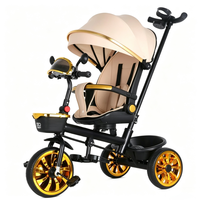 Tricycle à pédales d'extérieur 3 en 1 multifonctionnel avec siège rotatif, auvent et barre de poussée, capacité de charge de 50 kg, poussette tricycle