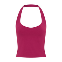 Set Yoga Bra Halter Solid Gaya Baru Wanita, Celana Pendek Olahraga Fitness V-neck Pinggang Tinggi Bahan Spandex/Nylon Cepat Kering Dua Potong