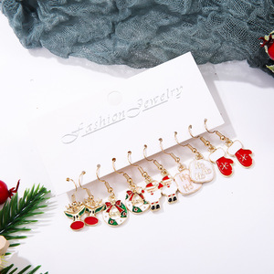 Boucles d'oreilles pendantes de Noël en alliage, motif dessin animé Père Noël, sapin, renne, flocon de neige, bijoux de fête - Product Image 3