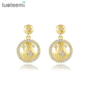 LUOTEEMI Anting-Anting Anak Perempuan, Perhiasan Lapis Emas, Anting-Anting Tetesan Bertatahkan Bintang Zirkonia Kubik Bening, Perhiasan Anting-Anting untuk Wanita