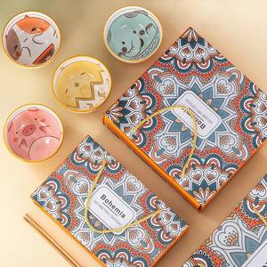 Service de table en porcelaine à motifs d'animaux de dessin animé créatifs, bol en céramique avec baguettes, 2 bols, vaisselle, ensemble cadeau pour mariage - Product Image 5