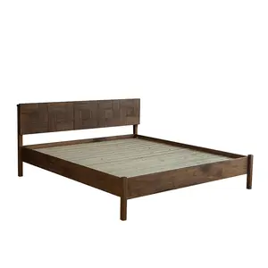 Cama nórdica ligera de lujo de nogal negro, muebles minimalistas modernos, dormitorio principal, cerezo, 1,8 m