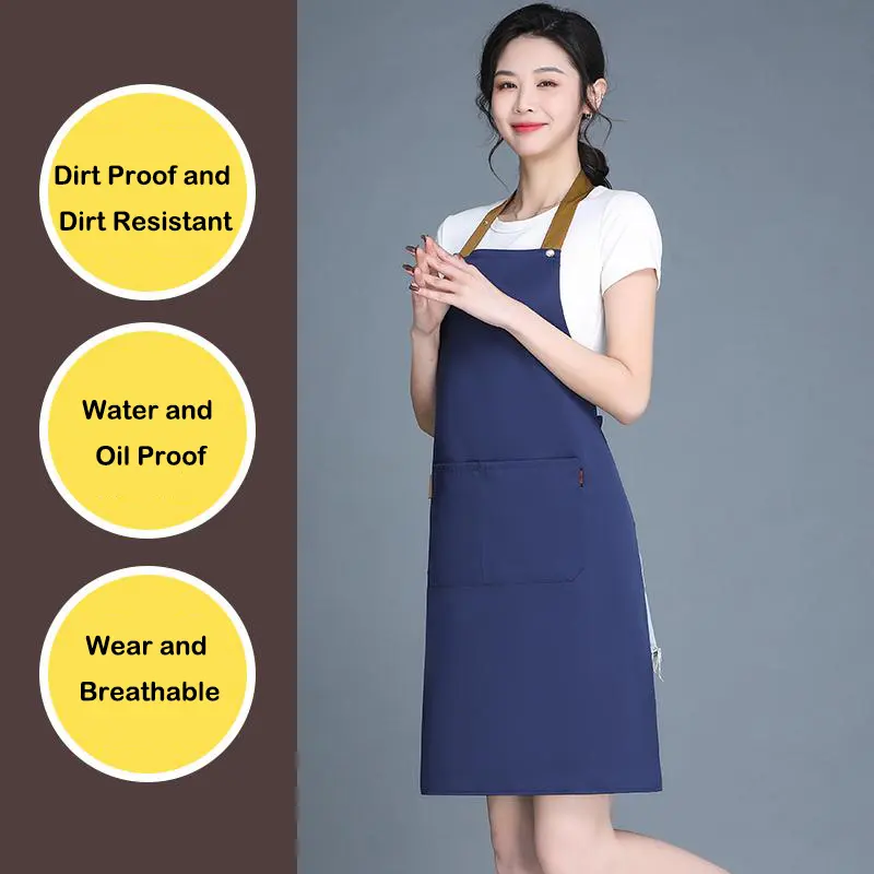 Waterproof polyester cotton apron chef kitchen cooking bbq waterproof apron with pockets for women men