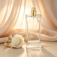 Flacons de parfum en verre transparent rectangulaires de luxe de haute qualité 100 ml 80 ml avec couvercle pour emballage de parfum, boîte cadeau