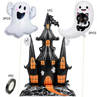 Youlun 60in Ghose House 5pcs Set Kidnap Black Cat White Boo Happy Halloween Themed Bouquet Ballons Set pour la décoration de fête