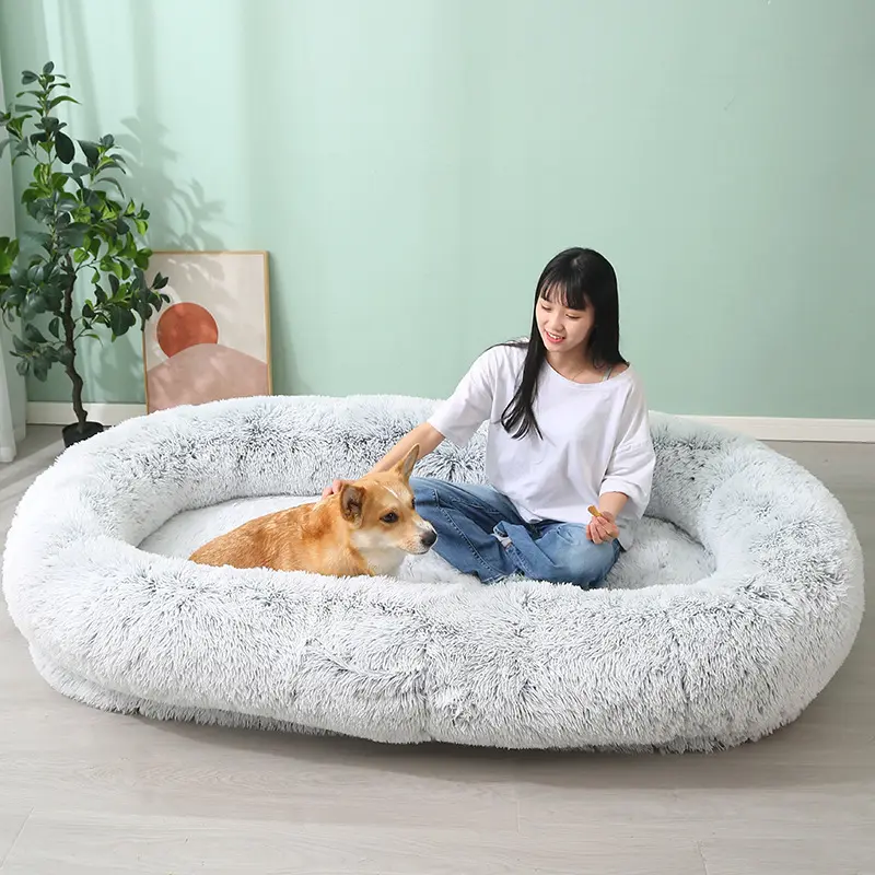 2023 Cama De Cachorro De Pelúcia Para Humanos Longo Pelúcia Fofo Pet Cama De Luxo Anti-Slip Gigante Cão Humano Pet Dog Cama Grande para Humanos