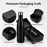 Coffret cadeau Bouteille d'eau légère en acier inoxydable, gourde isotherme sous vide, emballage haut de gamme, logo personnalisé, événements d'entreprise, promotion