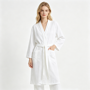 Peignoir en coton moelleux unisexe, vêtements de nuit luxueux et confortables avec pantalon assorti, personnalisable - Product Image 2
