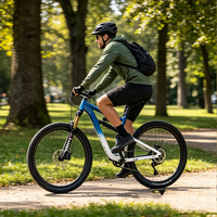 Vélo de montagne élégant à suspension intégrale en aluminium bleu-blanc dégradé avec freins à disque hydrauliques, 10 vitesses, roues légères de 27,5 pouces