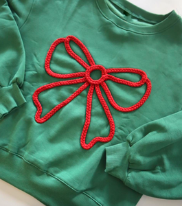 Sudadera Verde de Felpa para Mujer al por Mayor con Bordado Casual de Primavera, Cuello Redondo, Lazo Trenzado Frontal, Logo y Manga Abullonada - Product Image 5