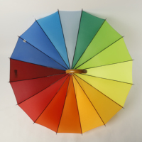 Parasol de plage manuel Rainbow Wholesale à 16 baleines, manche en bois, mât droit, en tissu résistant, pour cadeaux promotionnels d'entreprise