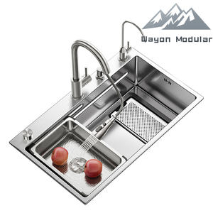 อ่างล้างหน้าพร้อมพื้นผิวเป็นเม็ดเล็กๆสำหรับดักเศษข้าวและเศษซากหนา4มม. ทำจากสแตนเลส - Product Image 5