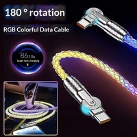 Kabel Data Pengisian Cepat 4in1 Warna-warni dengan Lampu RGB Gradasi / Konektor Micro USB/Type-C Kabel Pengisian Multifungsi