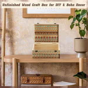 Caja de Joyería de Madera Natural sin Acabado, con Tapa con Bisagras, Diseño Clásico, Gran Capacidad, Almacenamiento Portátil y Sostenible para Recuerdos, DIY - Product Image 6