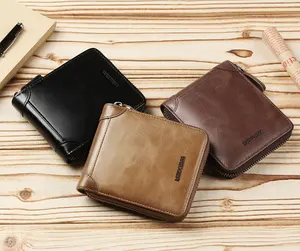 Dompet perjalanan klasik pria, dompet kulit PU dengan saku koin dan Slot kartu