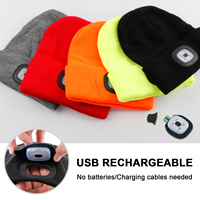 Gorro Unisex con Luz, Gorro con Linterna LED Recargable por USB, Gorro de Punto con Luz Nocturna, Gorro con Linterna